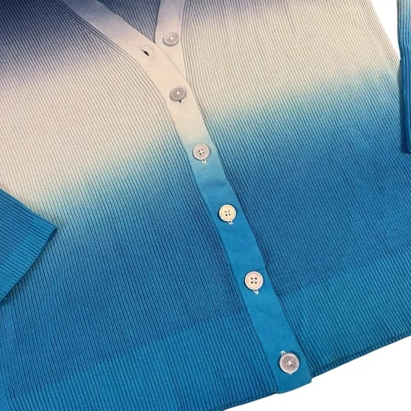 Talbots Blue Ombre Ocean Long Sleeve Cardigan L‎ Women's Lightweight Knit - Picture 2 of 5